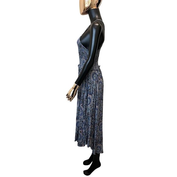 ✨ Free People “Seasons in the Sun” Boho Printed Midi Dress Blue Paisley – Size M - Picture 8 of 12